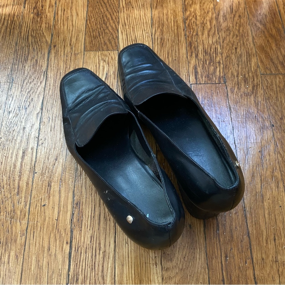 Black heeled loafers